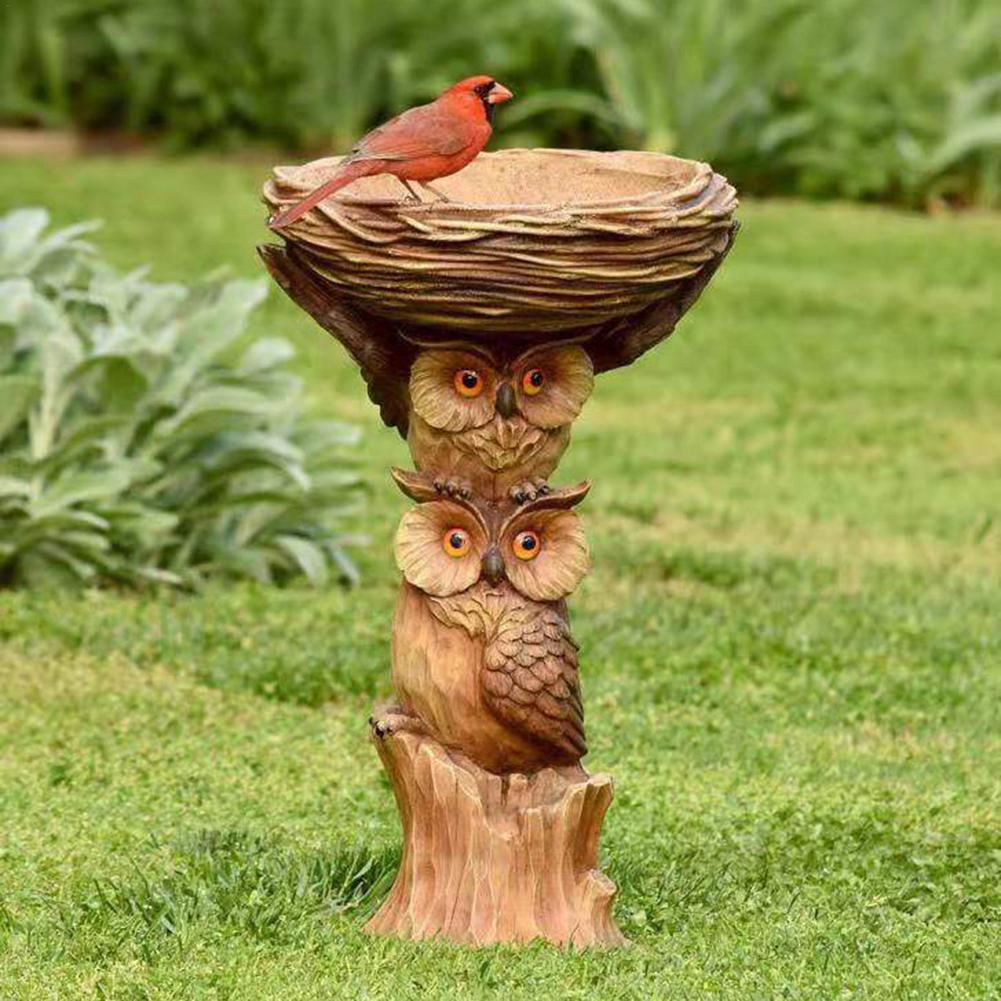 

Supplies Resin Owl And Birds Bird Bath Garden Yard Lawn Ornament Bird Feeder Garden Decoration Outdoor Fuente De Agua Fontaine Solaire