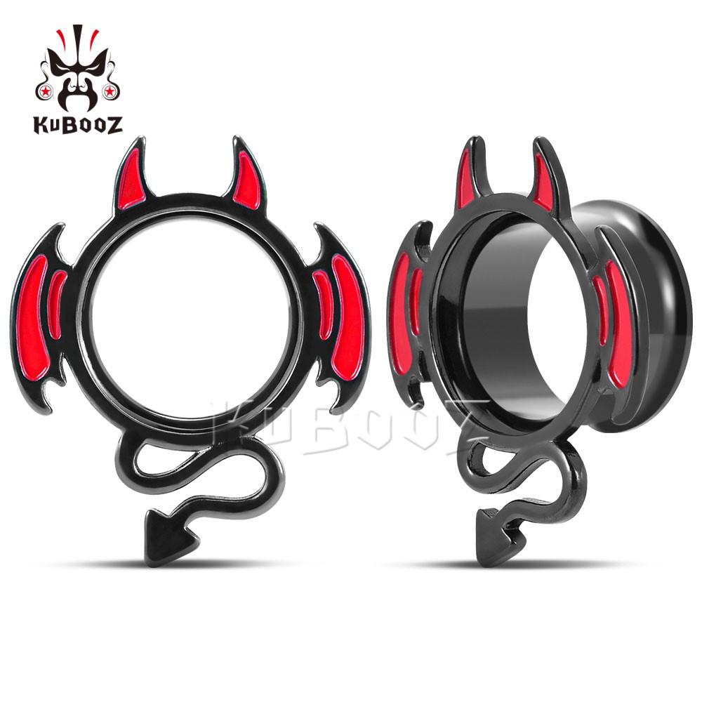 

KUBOOZ Fashion Stainless Steel Red Demon Ear Tunnels Hollow Plugs Expander Gauges Stretchers Piercing Body Jewelry Earrings Wholesale 32PCS