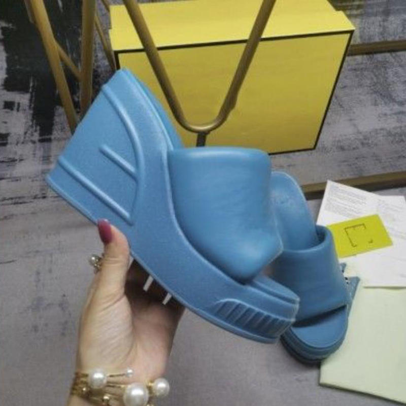 

Summer Women Wedge Slippers Open Toe Luxury Platform Sandals Real Leather Designer Sliders Chunky Heels Shoes With Box, 9#