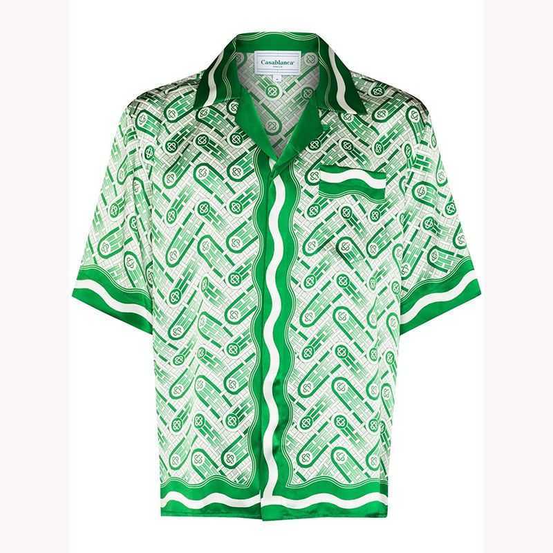 

Fashion Casablancas T-shirt casablancas Green Pineapple Bullet Screen Black and White Gradient Men's and Women's Couple Hawaiian Short Sleeve Shirt