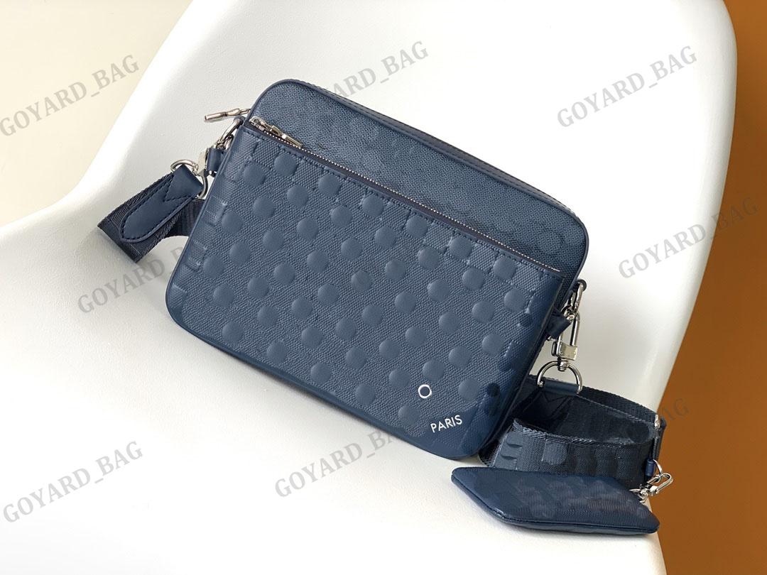 

Designer Mens Trio Messenger Bag N40438 Man Leather Embossed Damier Cross-body Bag with Removable Zipped Pocket & Coin Purse Luxury Monograms Blue Shoulder Bags Teen