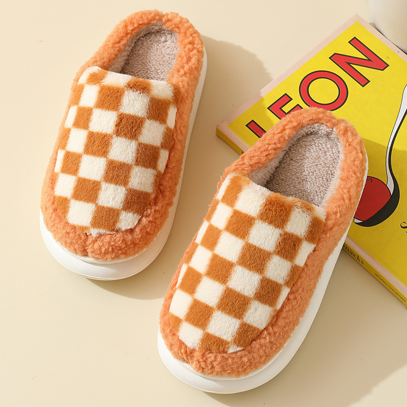 

Slippers Pink Black Green Checker Fulffy Fur Slippers Indoor Plush Slippers For Couple Winter Warm Slippers Shoes Non Slip Shoes Lady 230208