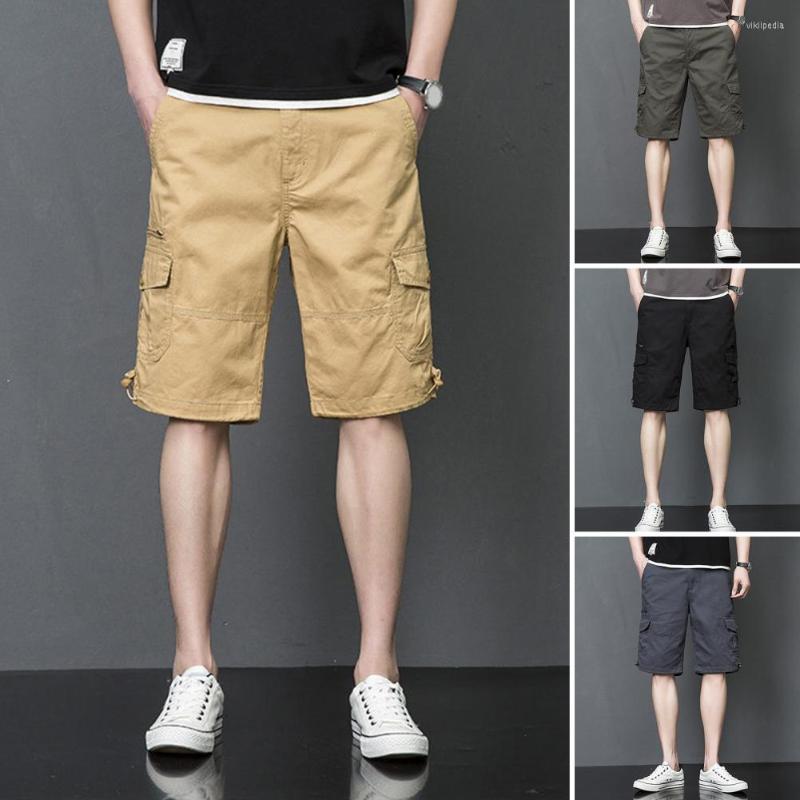 

Men's Shorts Men Summer Cargo Solid Color Multi Pockets Straight Trousers Loose Elastic Waist Mid Knee Length Pants, Black