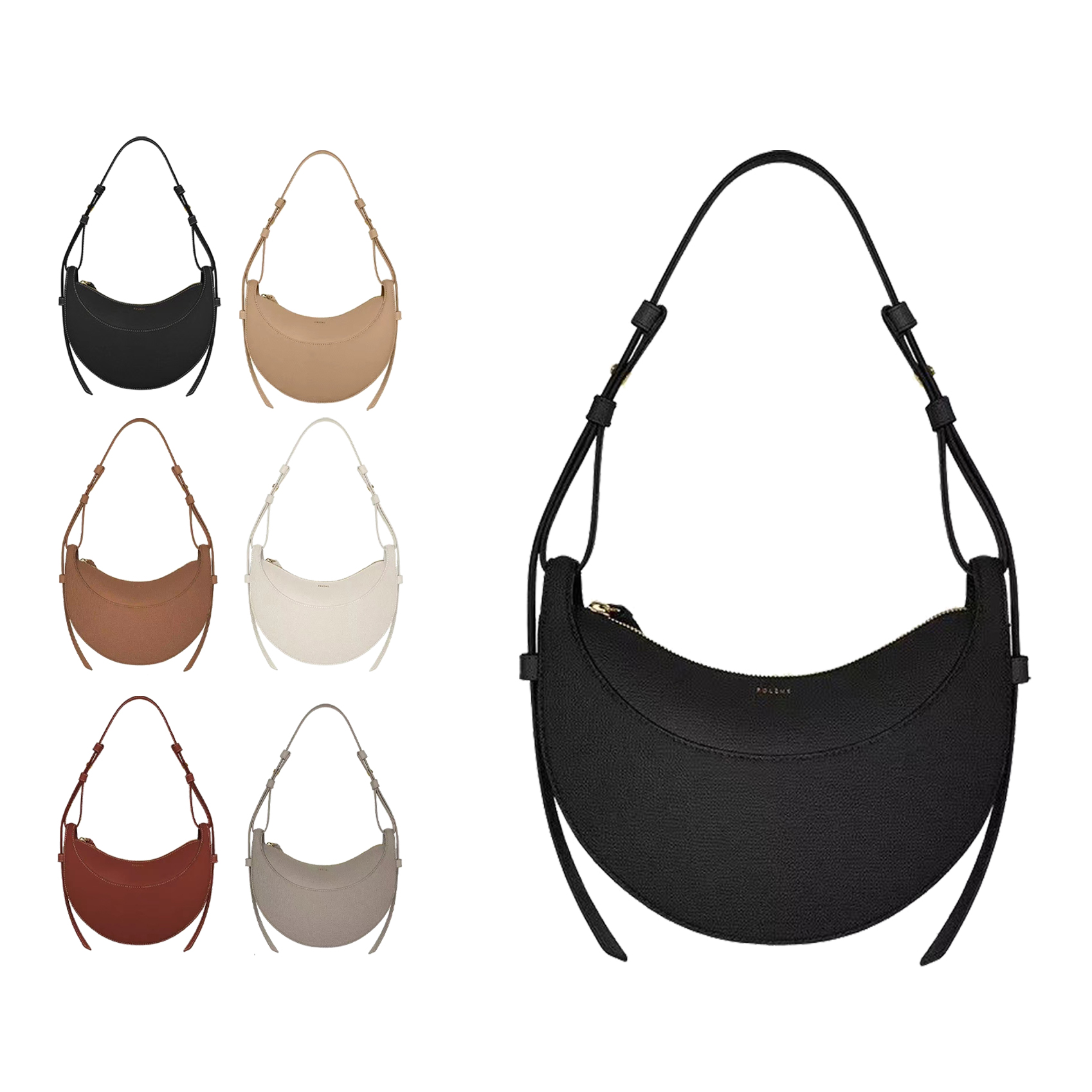 

Polene Numero dix half moon bags hobo Genuine leather fashion polenes cyme Underarm bag Womens mens Luxury Designer handbag Shoulder clutch crossbody totes mini Bag, Khaki