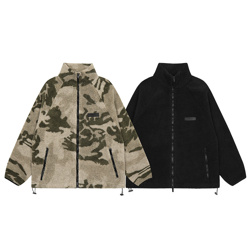 Camouflage Fleece Jacket Men's Fall Winter Long Sleeve Zipper Coats