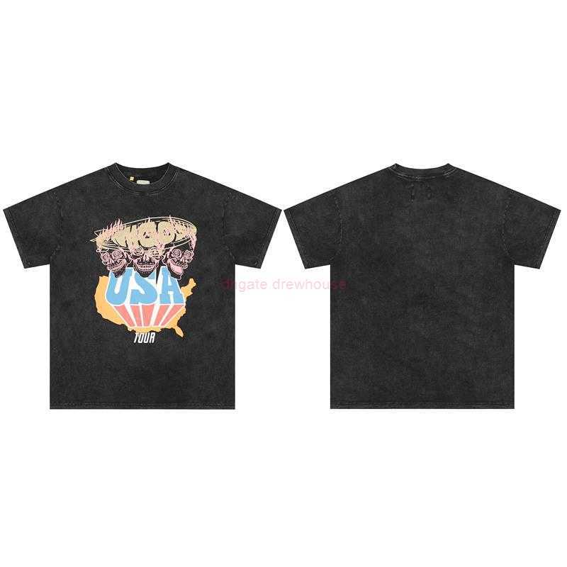 

Fashion Designer Clothing Tees Rock Tshirt Galleryes Depts 23ss Washed Old Stamped Skull Head Letter Print Loose Os Short Sleeve T-shirt Streetwear Hip hop TShirts, Black