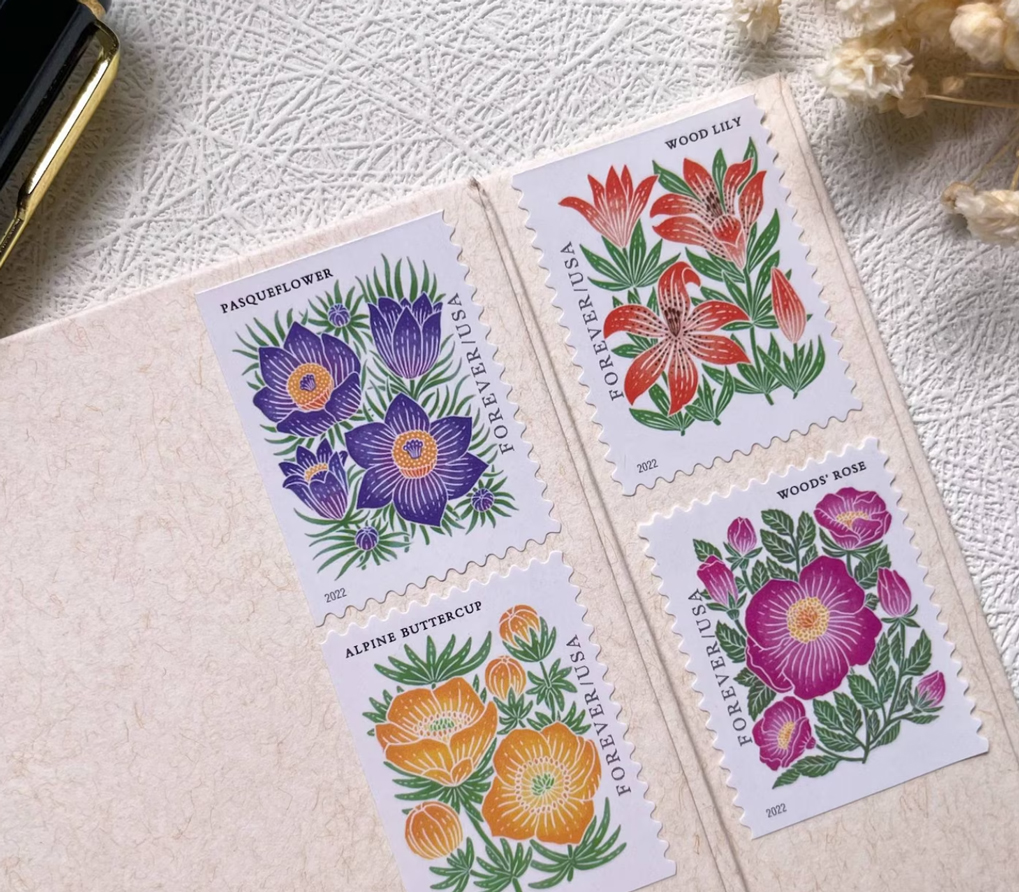 US Two Ounce Flowers Theme Mail Postage 1st Class Book of 20 Post Office Service Mailing Supplies Invitations Wedding-image-862020419