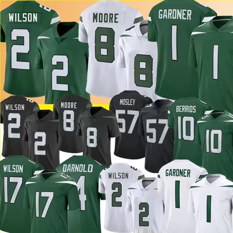 

8 Aaron Rodgers Ahmad Sauce Gardner Football Jerseys Garrett Zach Wilson Breece Hall CJ Mosley Quinnen Williams New Yorks Namath Jetes Odell Beckham Jr Allen Lazard, Men