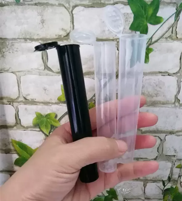 

Wholesale pre roll packaging tube Bottle plastic clear black White doob joint blunt pre-rolling pill container has a Internal Diameter 0.688 Inch and Length 4.6 Inch