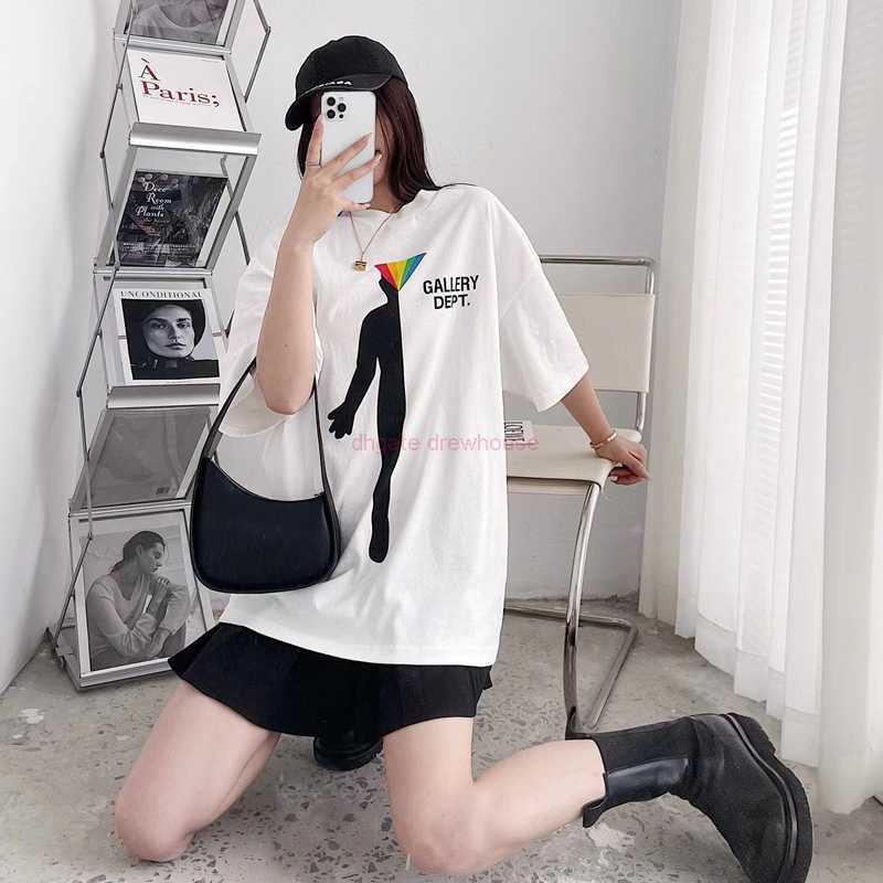 

Fashion Designer Clothing Tees Rock Tshirt Galleryes Depts Rainbow Portrait Print Short Sleeve Niche American High Street Loose Fog Couple T-shirt Men Women, White