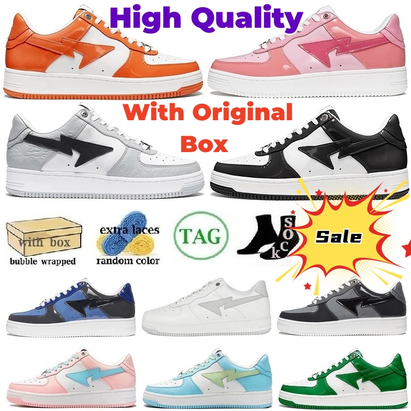 

With Box Casual Shoes Bapesta Running Shoes Sneakers Trainers Fashion Designer Pink Patent Leather Black White Color Combo Grey For Men Women Pastel Pack Abc Camo, 39