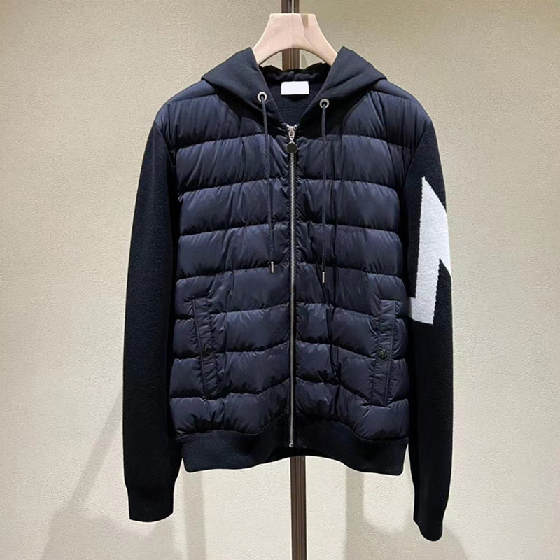 

2023 New mens knitted hooded down jacket Arm Letter Design casual coat Brand Designer jackets, Black