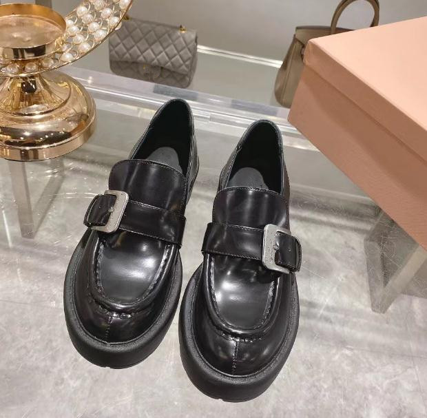 

Women Miu thick soles loafers shoes new metal buckle fashion small leather shoes Black Thick platform women's shoes 34-40