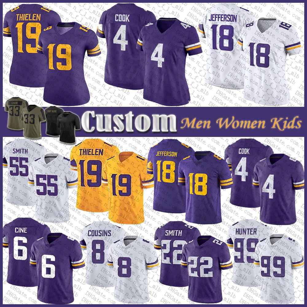 

Jersey Minnesota''Vikings''18 Justin Jefferson 4 Dalvin Cook Custom Football Adam Thielen Kirk Cousins ZaDarius Harrison, Shown