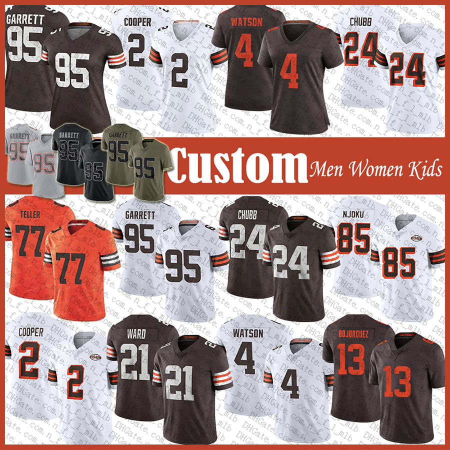 

Custom 24 Nick Chubb 4 Deshaun Watson Football Jersey Clevelands Brown Myles Garrett Amari Cooper Denzel Ward David Njoku Wyatt Teller Corey Bojorquez Joel Bitonio, Shown