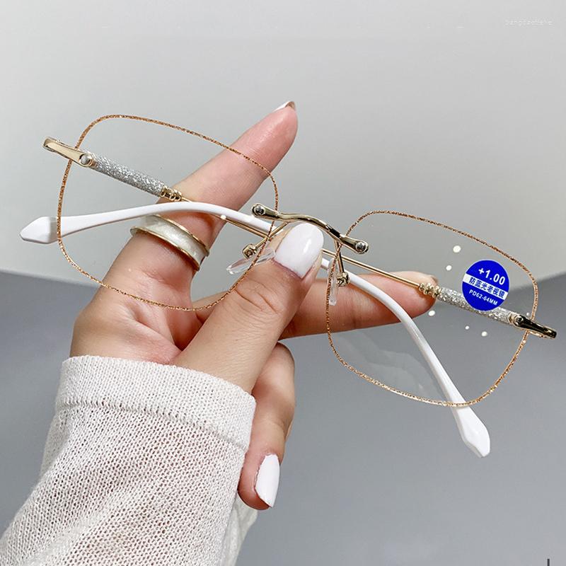 

Sunglasses Fashion Lady's Anti-blue Rimless Square Reading Glasses Shinning Edge Women Computer Magnifier