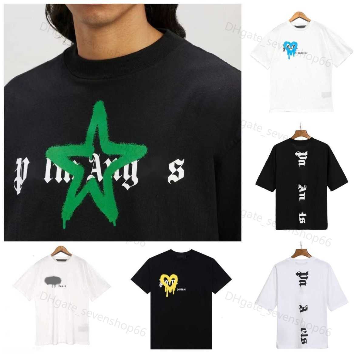 

23SSMen's Tshirts t Shirt Palms Palmangel City Designer Limited Inkjet Graffiti Letter Printing Men's Women's Sailboat Short-sleeved Casual Tops I7PP