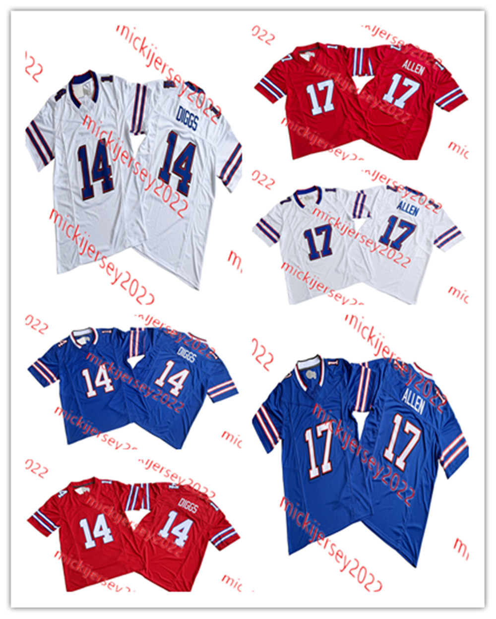 Maillot de football pour hommes # 17 Josh Allen F.U.S.E cousu # 14 Stefon Diggs maillots S-3XL