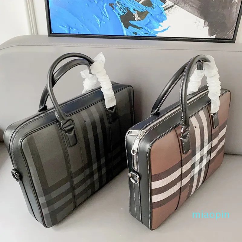 

Designers briefcase luxury men business bags package Striped design laptop bag Letter design leather handbag messenger capacity shoulder handbags Versatile nice, Black