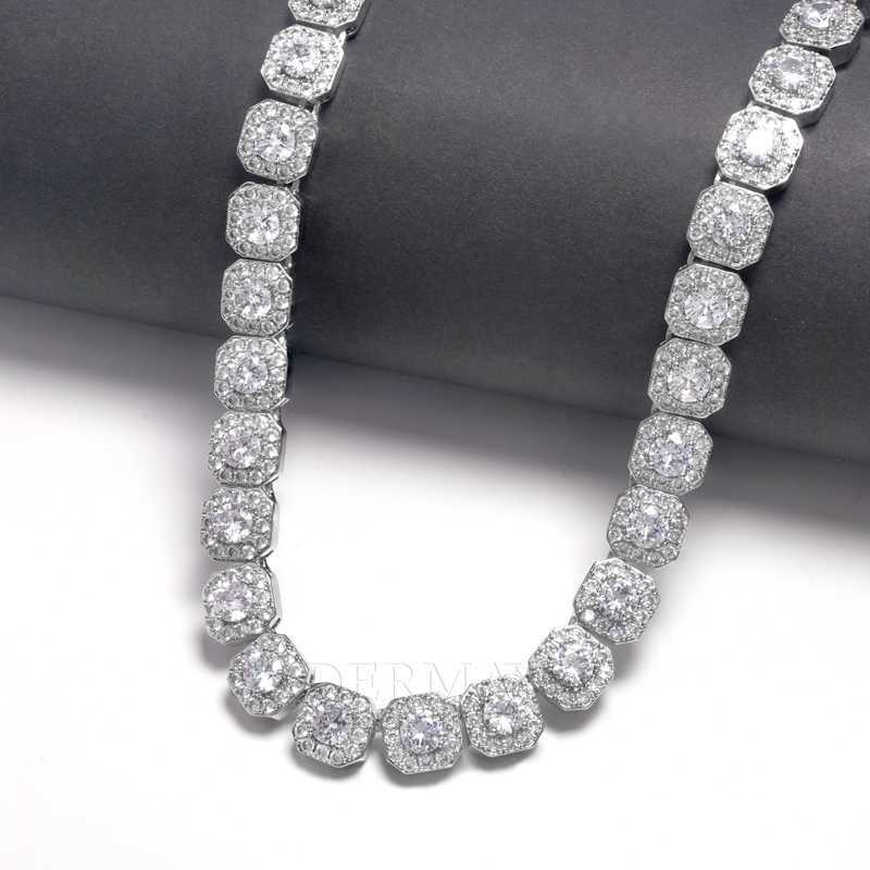

Wholesale Price Moissanite Chain 12mm Square Tennis Cluster Link Chain Sterling Silver 925 Moissanite Hiphop Tennis Necklace