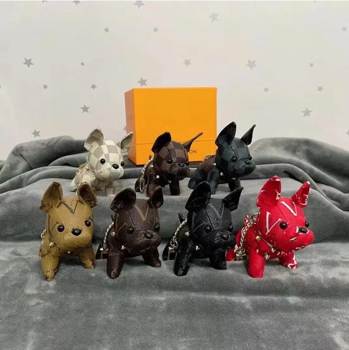 

Designer Cartoon Animal Small Dog Keychain Accessories Key Ring PU Leather Luxury Pattern Car Keychains Jewelry Gifts With Box