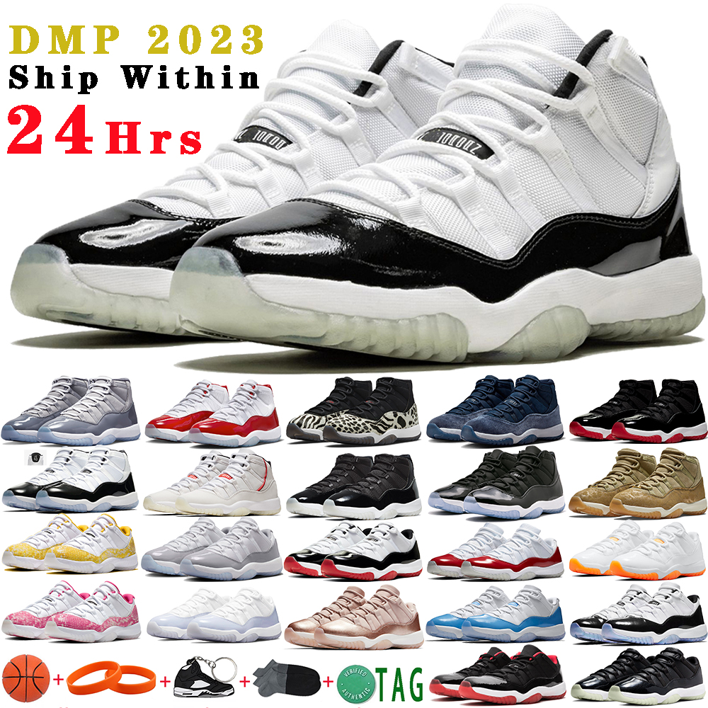 

Basketball Shoes Jumpman 11 11s Men Women Sneakers DMP 2023 Gamma Blue Low Yellow Snakeskin Cool Cement Grey Cherry Midnight Navy Pantone 72-10 Concord Bred Trainers, 27 low bred