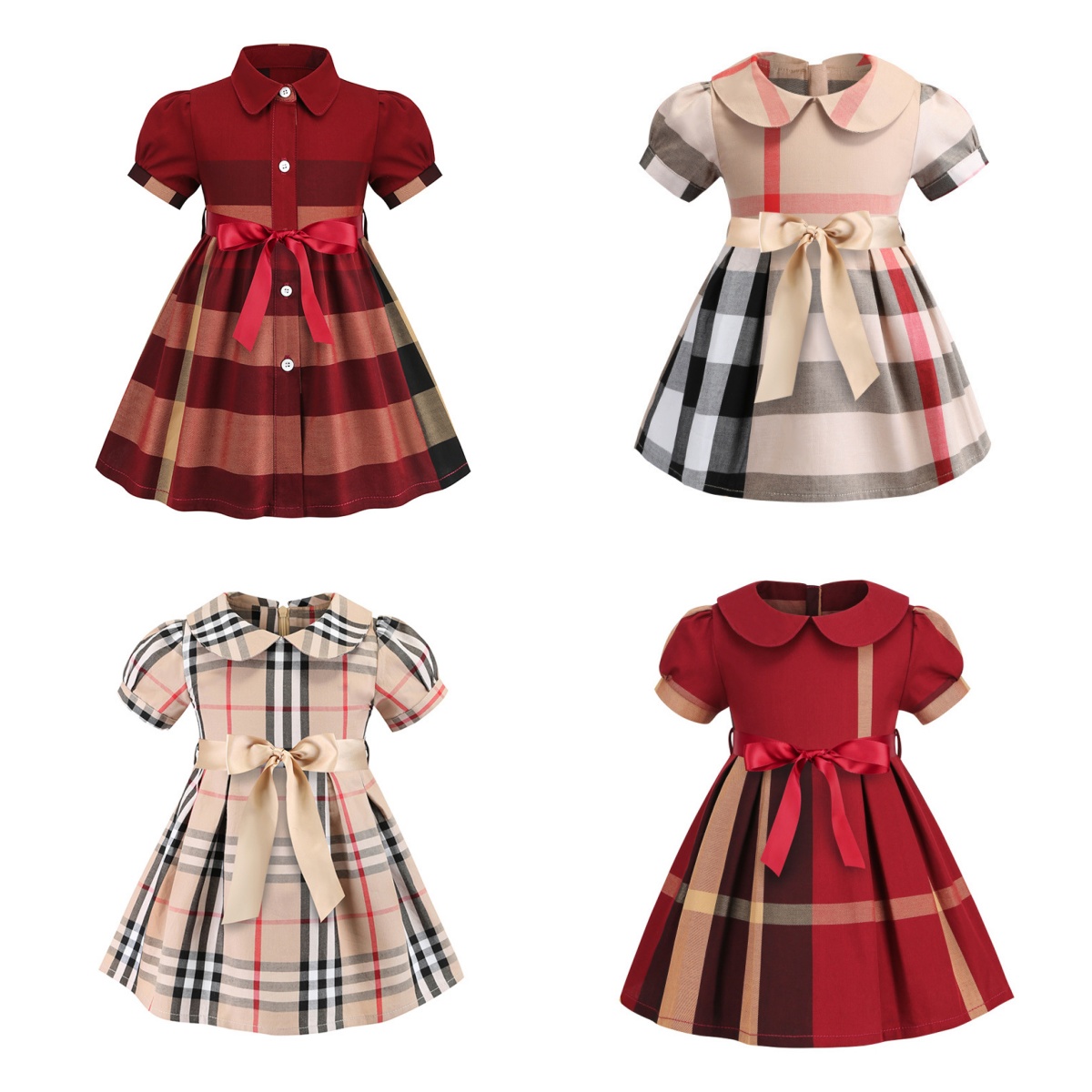 4 styles robe d'été à carreaux fille robe classique mode enfant A-line décontractée fête princesse anniversaire vacances 1-7 ans