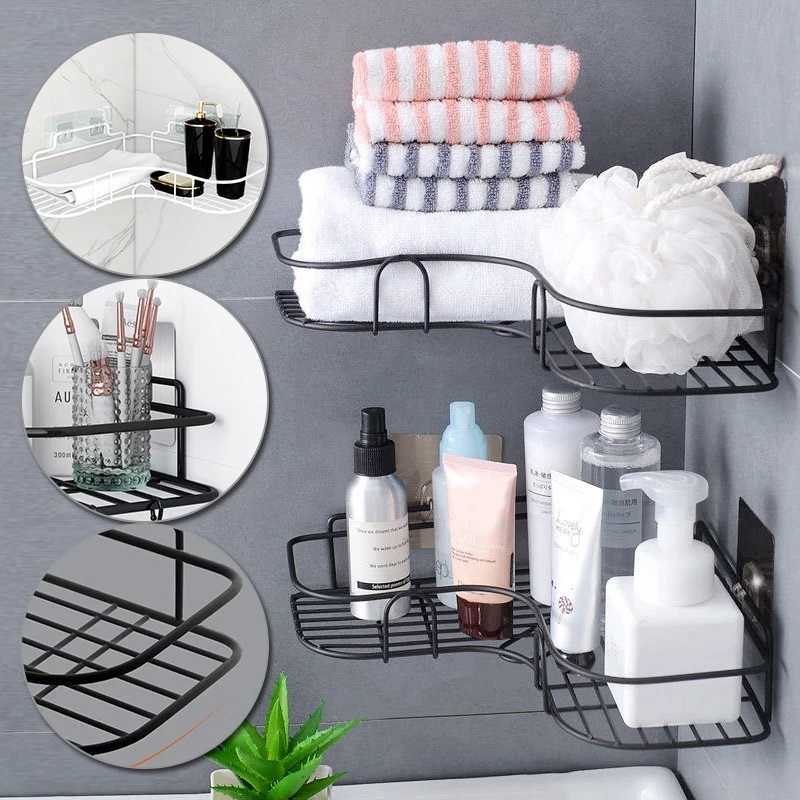 

Punch-Free Bathroom Shelf Shower Wall Mount Shampoo Holder Storage Kitchen Organizer Shelves Rack For Bathroom Accessories