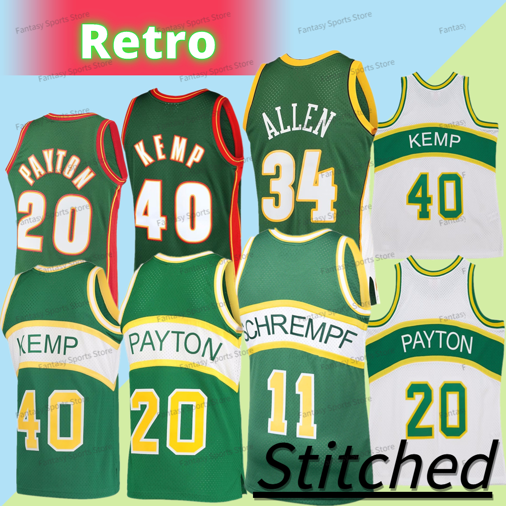 

Retro Basketball Jersey Payton 20 Gary Durant 35 Kevin Kemp 40 Shawn Quality Jerseys Green White Yellow Throwback, Men jersey