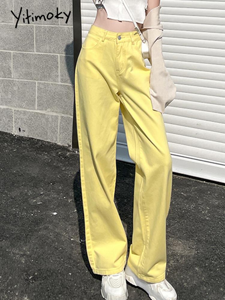 

Jeans Yitimoky Yellow Jeans Vintage Denim Trousers 2022 Spring Femme Straight High Waist Elegant Fashion Pants Casual Jeans for Women, Purple
