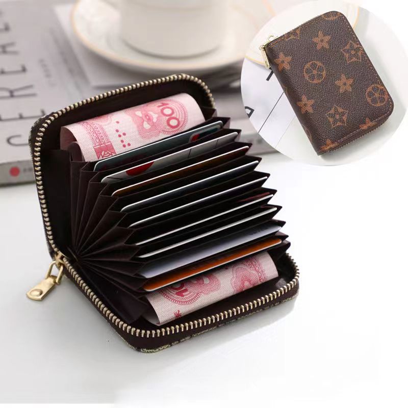 

Original old flower Printing Designers l card Wallets cluth Purses Fashion Short ZIPPY Wallet Classic Zipper Pocket Pallas Bag l & v Zip Coin Purse with Box, Brown flowr