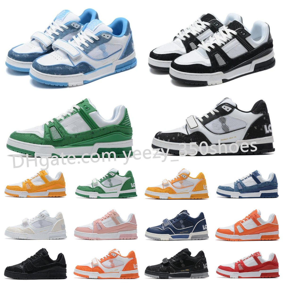 

Designer flat sneaker luxury trainer Running shoes denim canvas leather abloh white green red blue letter overlays fashion platform mens womens low casual sneakers, Box
