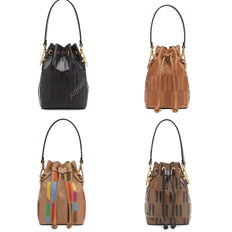 Le sac fourre-tout Designer Toile Cuir broderie Sac seau Mini hobo pochette Sac à main cordon de serrage Sac à bandoulière marron en relief Poche