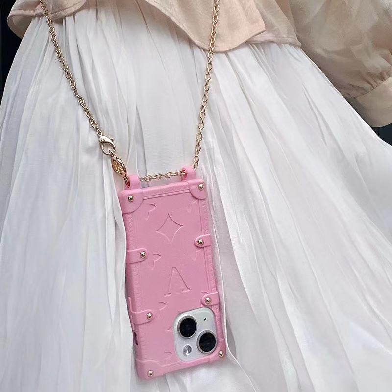 

Women Designer Cell Phone Cases For IPhone 14 13 Pro Max Plus Letter Cross Body Gold Chain New Luxury Soft Case D2304272F, Purple