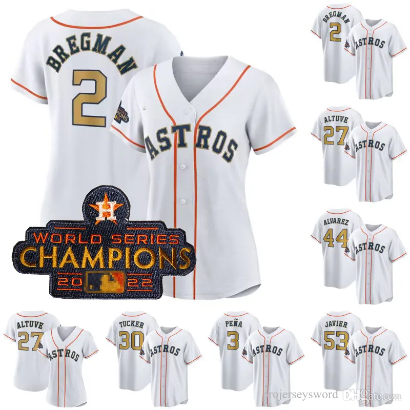 

CUSTOM Houston Womens Youth Astros 2023 Gold Collection Jersey Alex Bregman Jose Altuve Kyle Tucker Yordan Alvarez Jose Altuve Framber Valde, Youth white s-xl