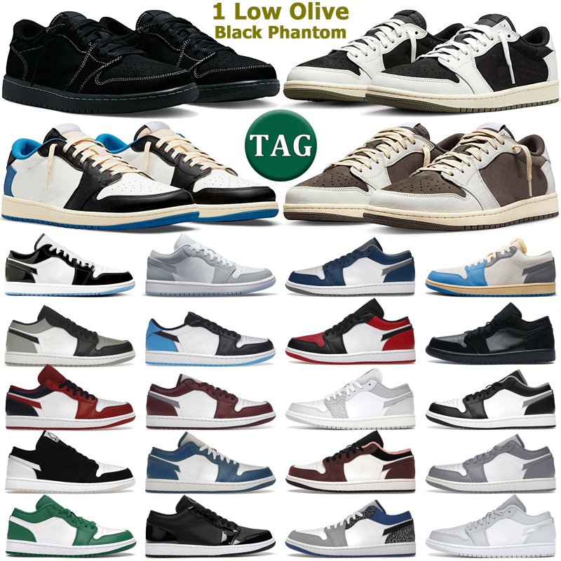 

1 low basketball shoes men women 1s Olive Black Phantom Reverse Mocha Fragment Concord Vintage UNC Wolf Grey Black White Bred Toe mens trainers sports sneakers, 24