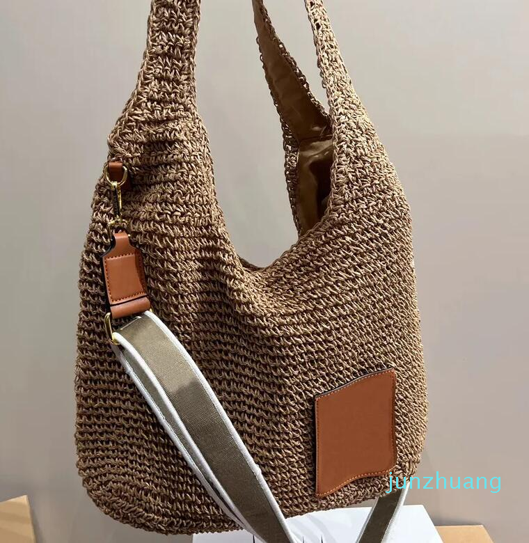 

Raffia Armpit Shoulder Bag Handbags Summer Beach Straw Bags Large Capacity Purse Casual 556 Vacation Woven Travel Buckets Removable Webbing Strap, Camel