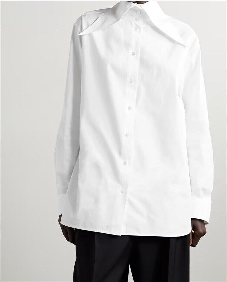 The * Row – chemise blanche pour femmes, nouveau haut décontracté à col ciseaux, simple boutonnage, manches longues, printemps/été 2023