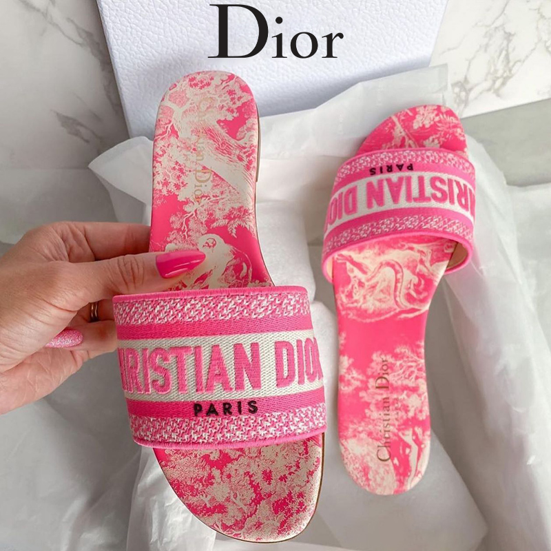 Replica 2023 Dior Dway Slide Dupe 1:1 Black Embroidered Cotton Womens Slippers Summer Popular Ladies Slipper Slide With Original Box AAAAA Quality B