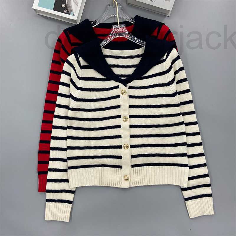 

Women' Sweaters Designer 2023 Womens luxury Knitted Striped Navy Collar Single Breasted Short Style Cardigan Women Coat Thin Spring long-sleeved ATD6, White