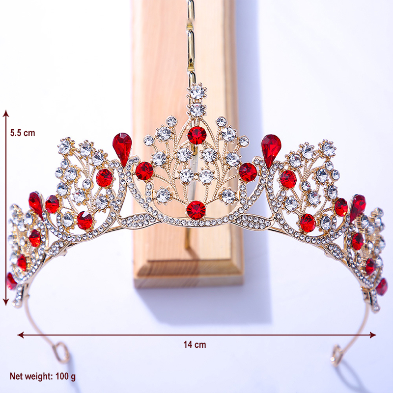 

New Multicolor Princess Sweet Bride Crown Red Headwear Crystal Toast Dress Hair Ornament 18th Birthday Gift TS-0017