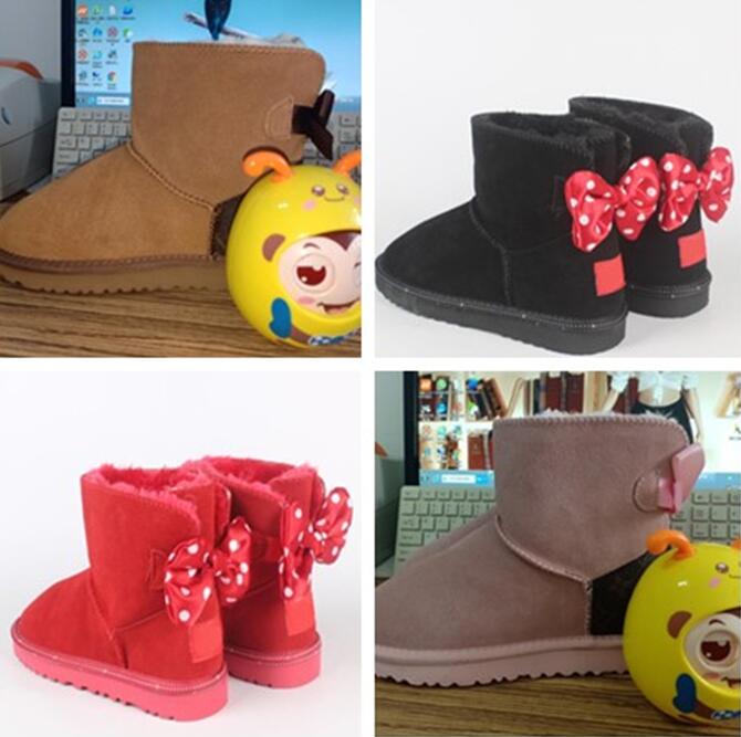 Enfants Garçon Fille Enfants Bow bottes de neige en peau de mouton en peluche U3180 Doux et confortable garder des bottes au chaud avec sac à pou