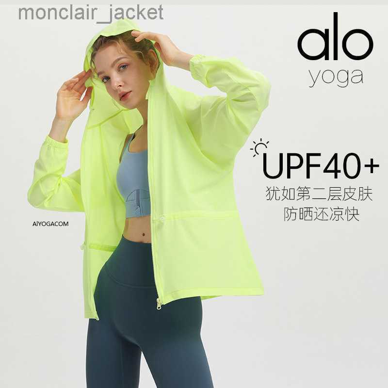 

Desginer Alos Yoga Jacket Hooded Sun Protection Clothing for Women Outdoor Cycling Nylon Sun Protection Clothing for Summer Thin Uv Protection Coat for Women, Green