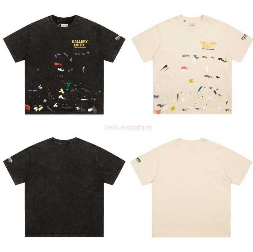 

Fashion Designer Clothing Galleryes Depts Tees Tshirt Worn Wash Hand Painted Graffiti Print American High Street Loose Couple T-shirt Hip hop Streetwear, Wash black