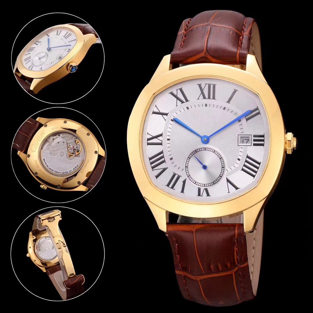 

High quality top Sale watch Male watch automatic movement stainless steel wristwatch leathe strap Transparent Glass Back 012-2, #3