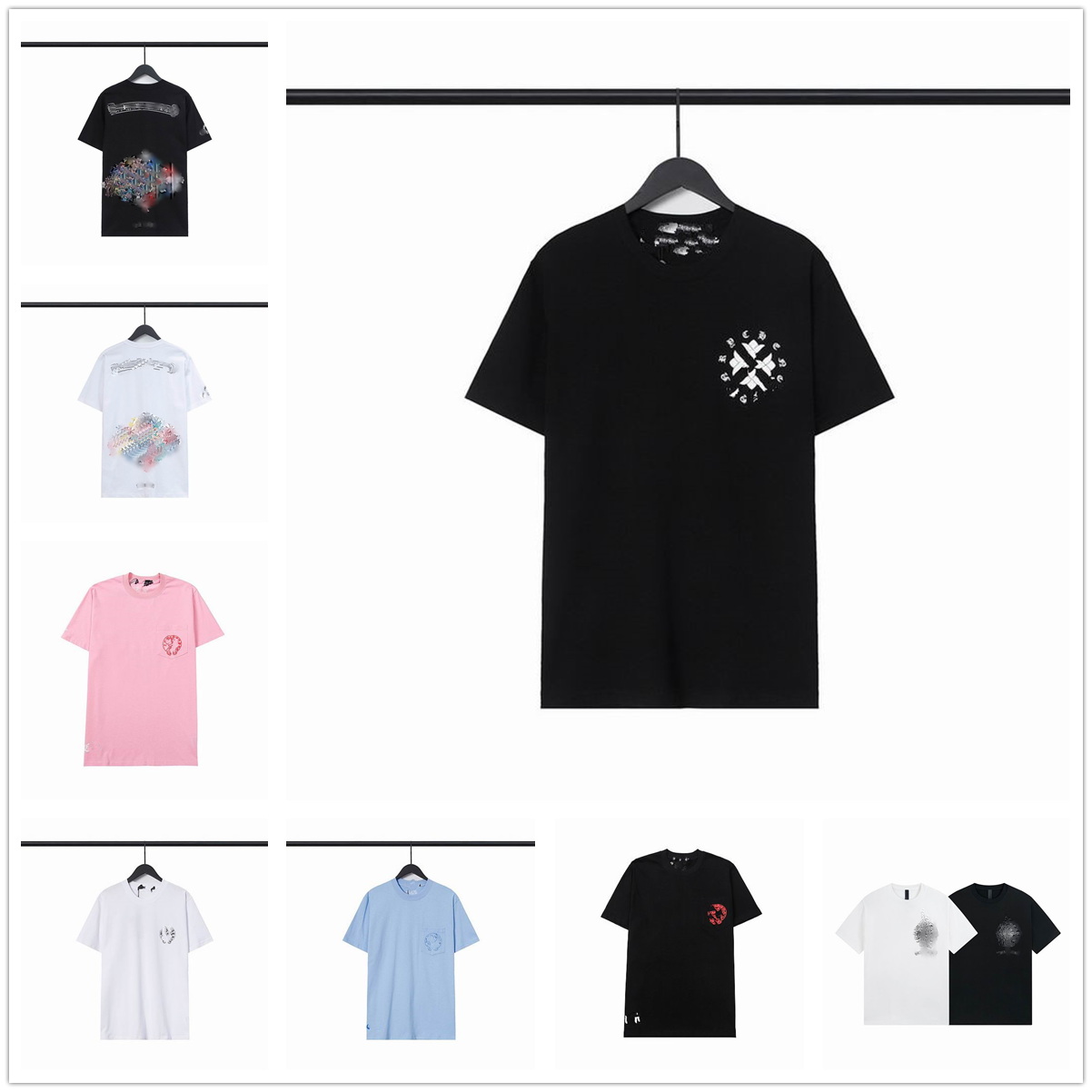 

23SS Fashion Mens Multicolor Cross Scroll Short Sleeve T Shirt Black White Short Designers Tees Womens Tshirts Shorts Men Clothing Top