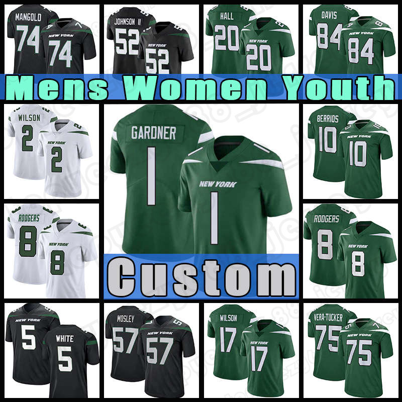 

8 Aaron Rodgers Sauce Gardner Zach Wilson Jersey Garrett Wilson Football Breece Hall Jermaine Johnson II Braxton Berrios Mekhi Becton Alijah Vera-Tucker Corey Davis, Custom men (p q j)