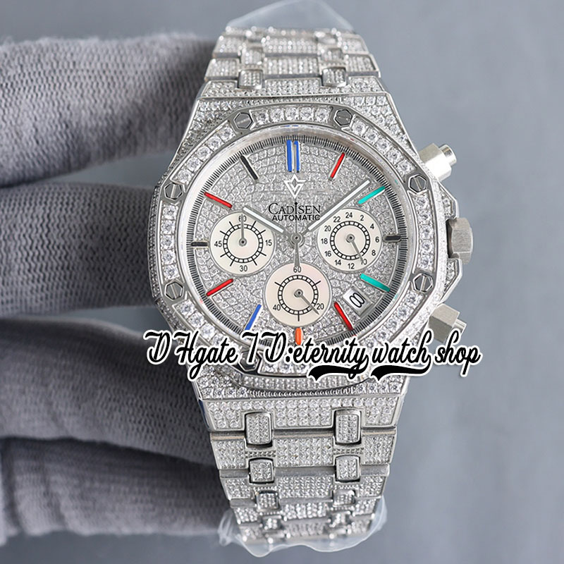 

SF sf26333 Japan Miyota Quartz Chronograph Movement Mens Watch Full Iced Out Paved Diamond Dial Rainbow Stick Markers Diamonds Bracelet eternity Jewelry Watches, Watch waterproof production cost