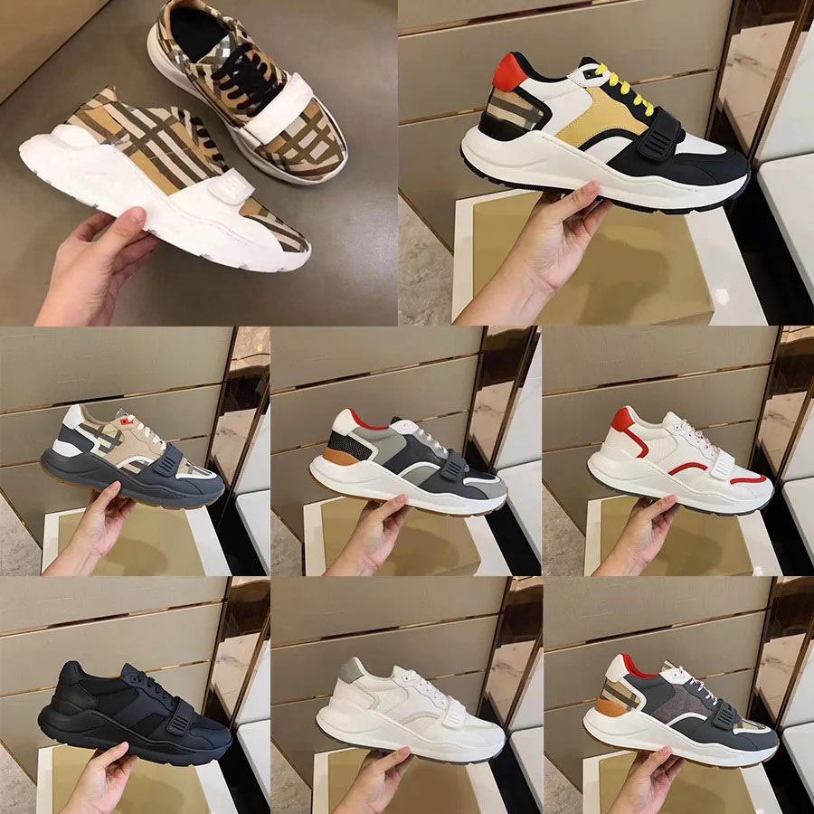

Luxury brand men's leather shoes leather color matching thick soled plaid trainer sneakers Fashion casual sports B22 small white shoelace box, #17