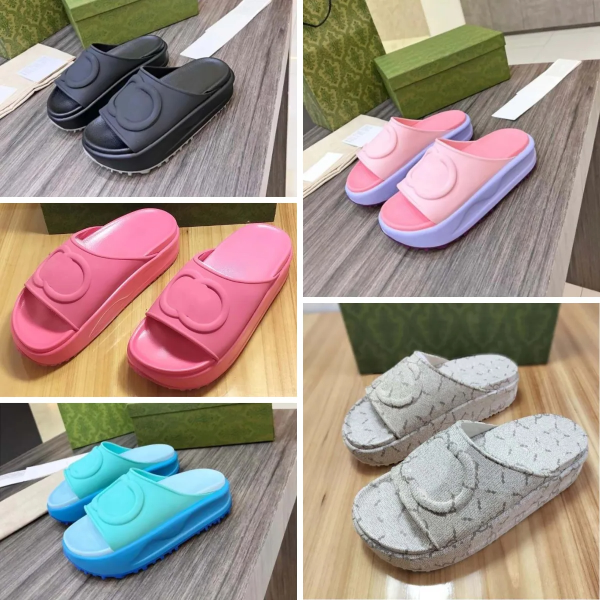 

Summer Slippers Women's sandal fashion classic flower brocade flatsole slippers leather rubber hot boots platform flip flop gear beach shoes loafers 35-42 with box